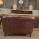 Small Vintage Bench Sofa Studded Leather Sofa 1970s