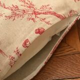 Coussin rectangulaire en toile de jouy rouge