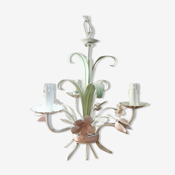 Florentine chandelier metal flowers vintage bouquet 3 candles