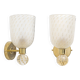 Pair of Murano Pulegoso Glass and Brass Wall Sconces, Italy