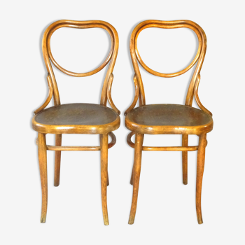 Set of 2 chairs bistro thonet n° 28 "heart" seated wood, around 1900