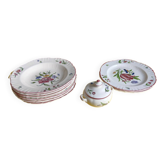 Set of 6 soup plates, 2 flat plates and 1 ceramic sugar bowl "Alt Strassburg"