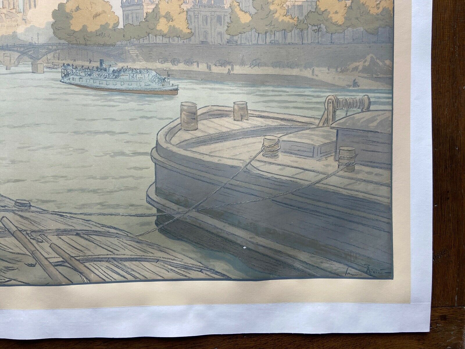 Lithograph Henri Riviere, l'institut et la cite serie paysages parisiens