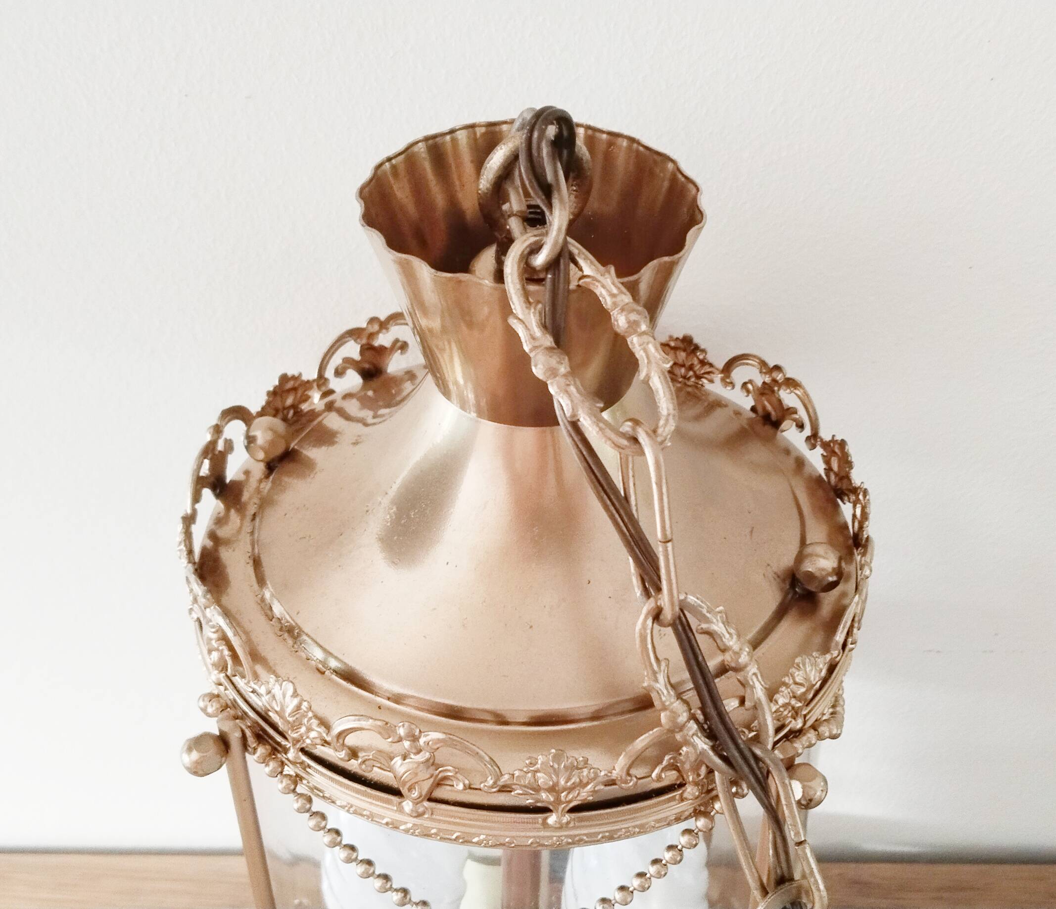 Brass and glass lantern pendant light, gold