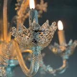 Venetian chandelier in colorless Murano glass with 6 light arms circa 1940