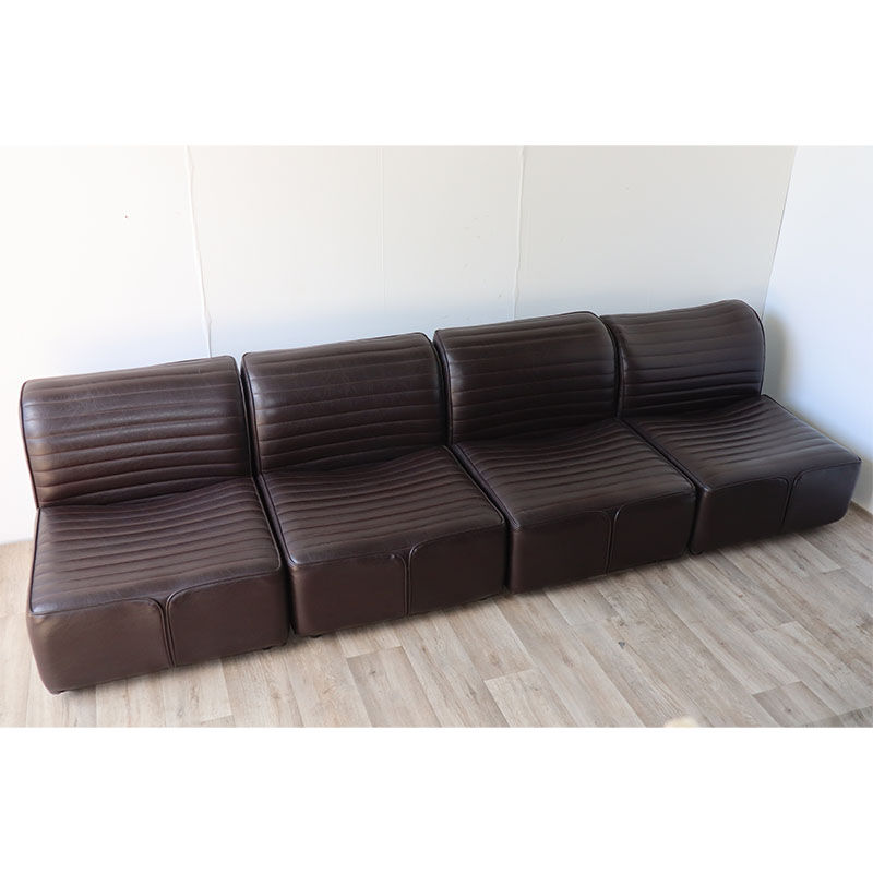 Canapé modulable vintage en cuir marron, 1970