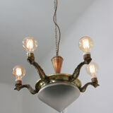 Vintage brass and glass chandelier, 40s