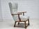 1950s, Danish high-backed armchair, reupholstered, wool, oak wood.