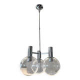 Kaiser Germany, chrome chandelier / suspension with 3 lights, glass balls. 1960