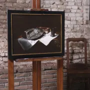 Still life with pewter dish, book and beaker – Marjolein van den Berg