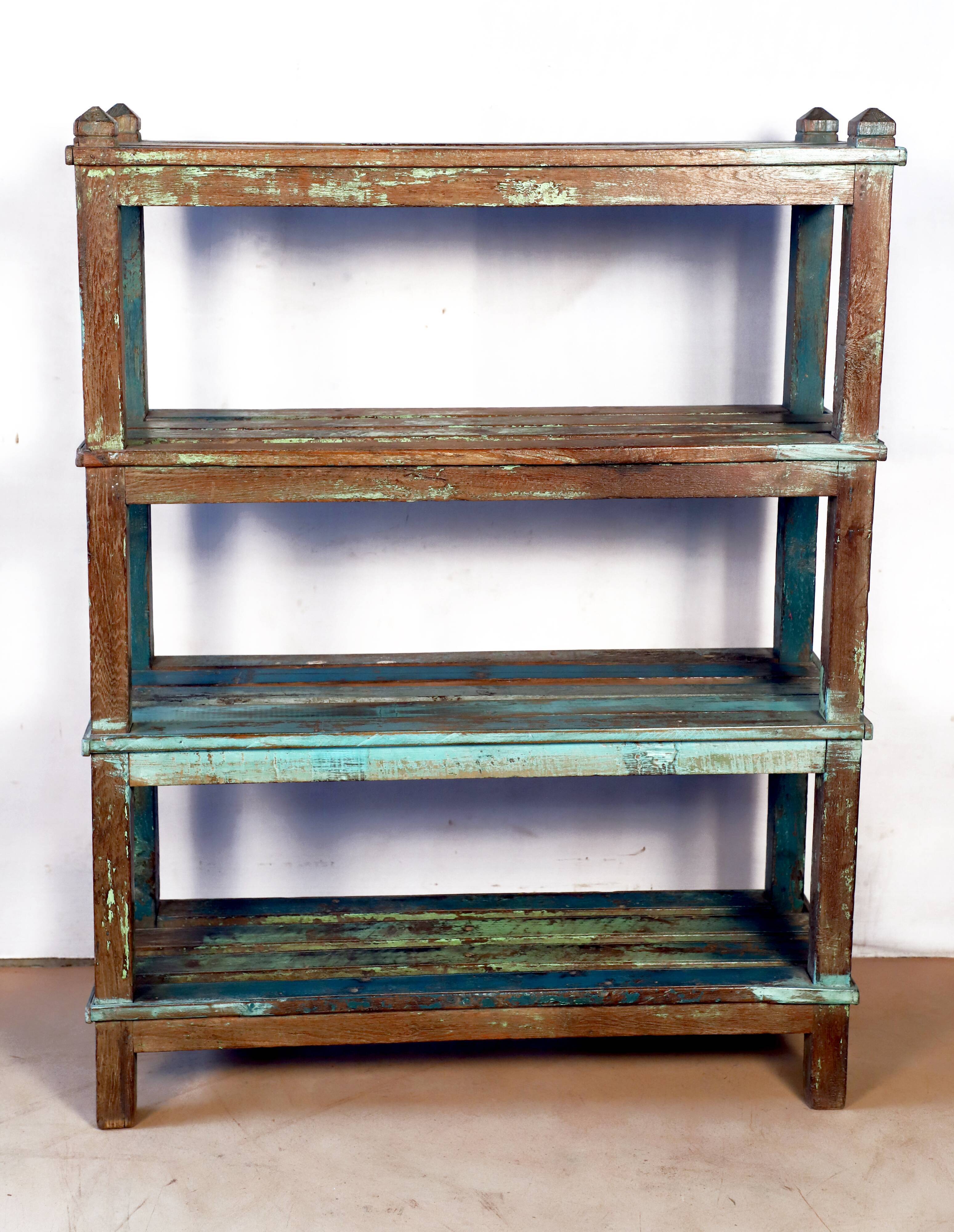 Old burmese teak shelf with original blue patina