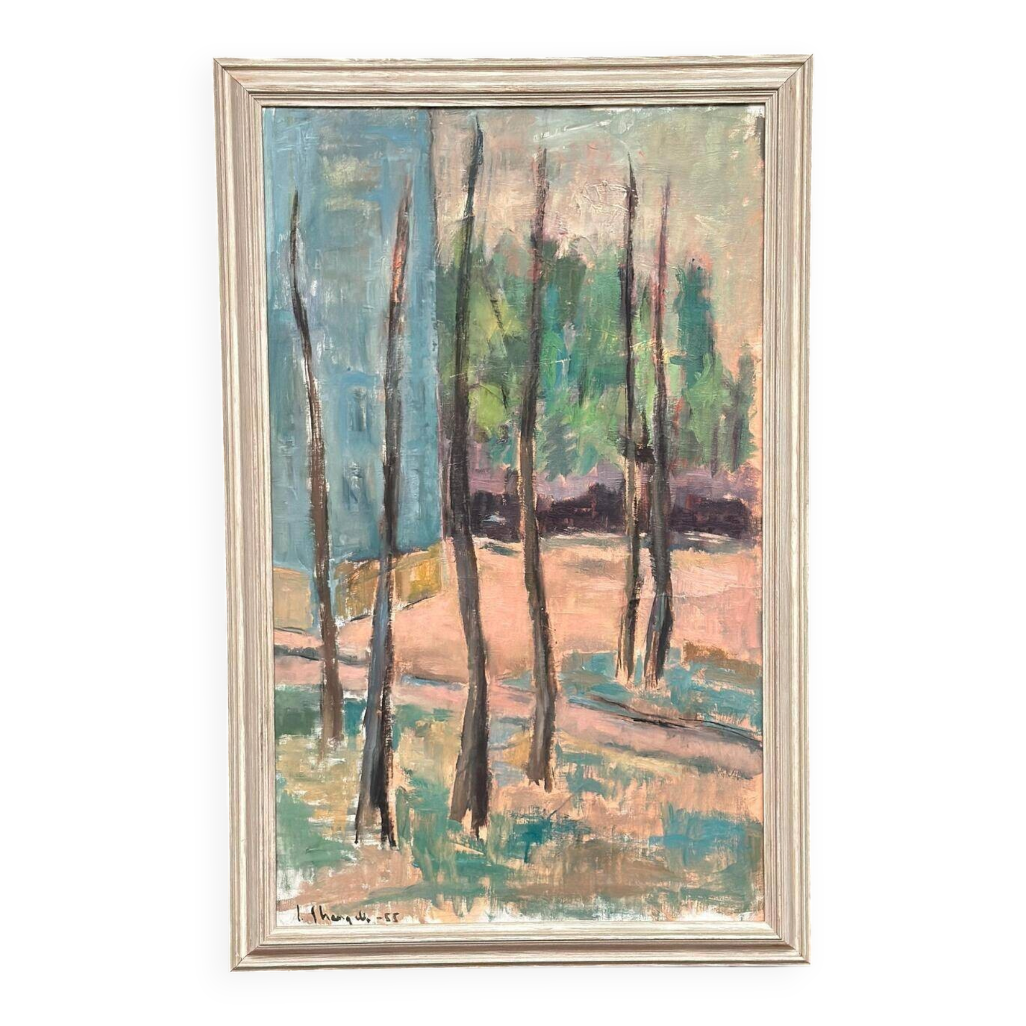 Huile sur toile suédoise du milieu du siècle – « Arbres » par Ingeborg Strangell – Vintage et encadrée
