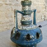 Blue ceramic floor lamp, Fat Lava, double lighting, 70s