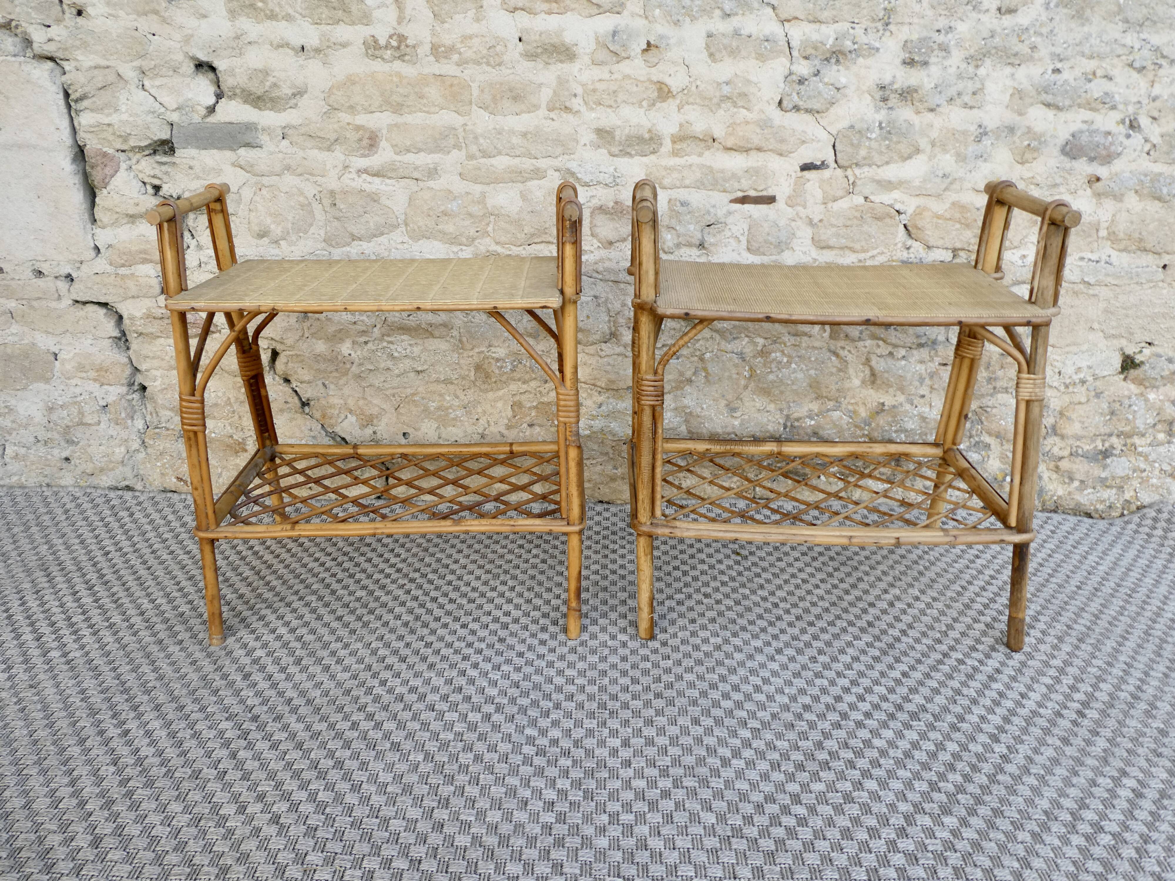 Pair of rattan bedside tables, 1960s-70s