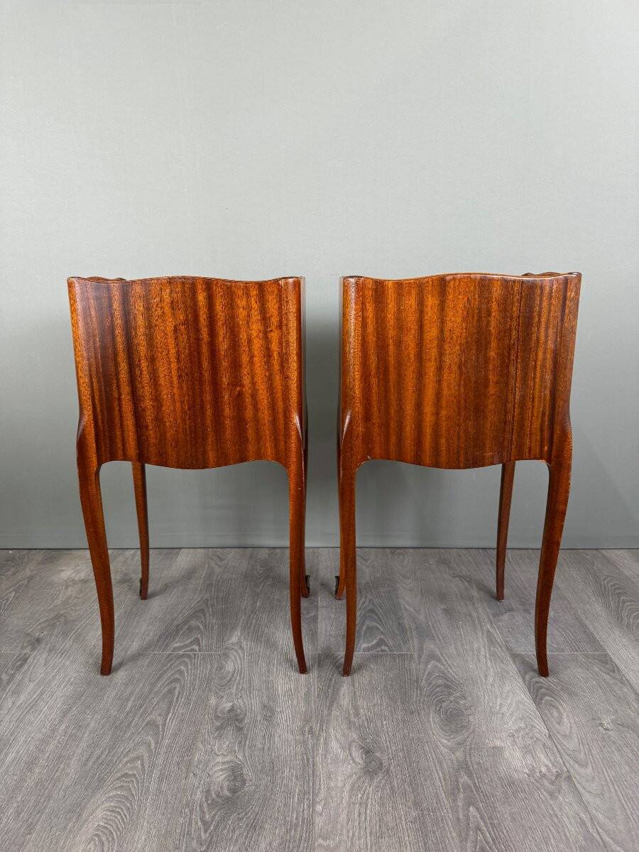 Pair of marquetry bedside tables, 20th century