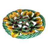 Vintage basket made of woven and glazed ceramic