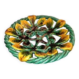 Vintage basket made of woven and glazed ceramic