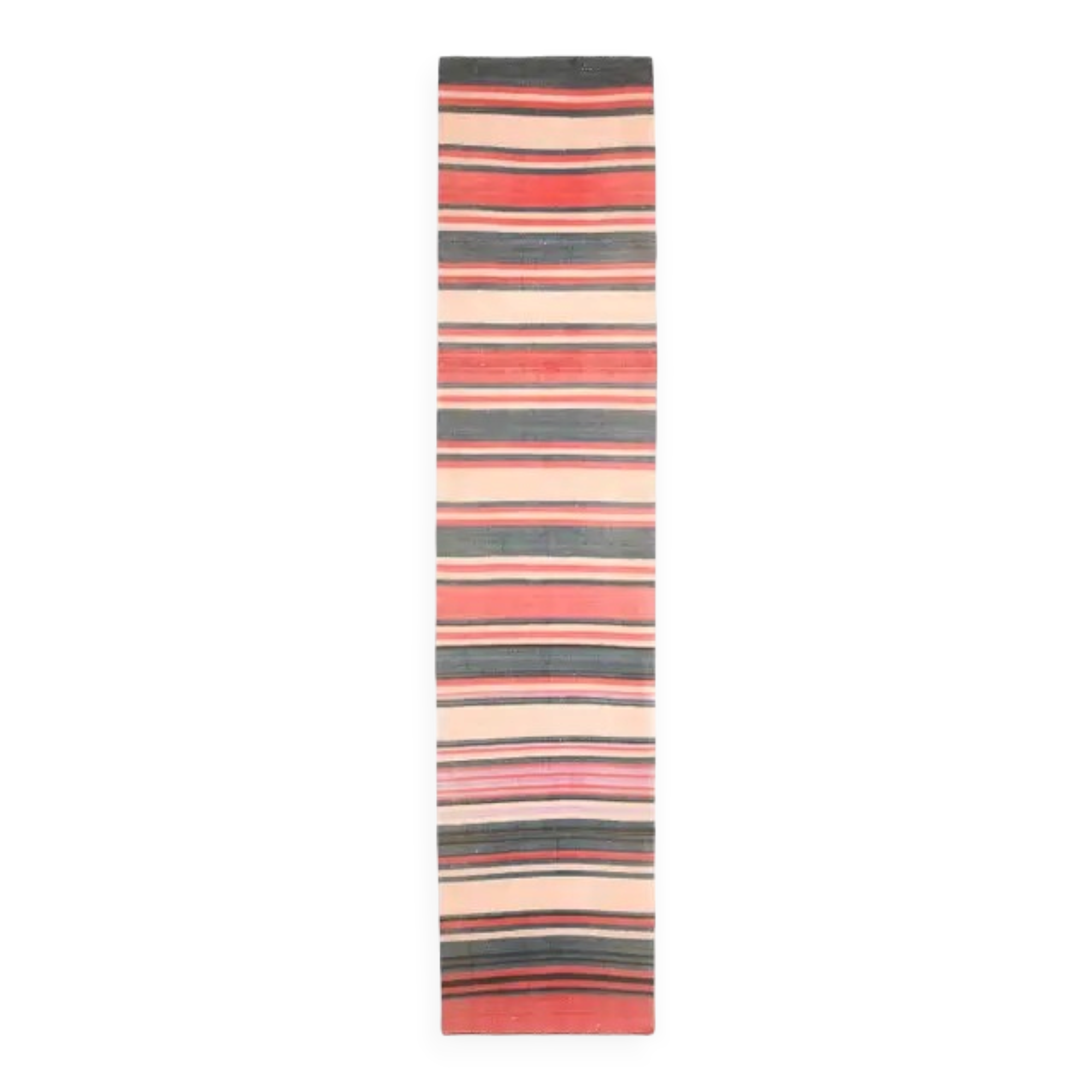 Tapis couloir turc Oushak fait main en laine et coton rouge des années 1970, 90x403.