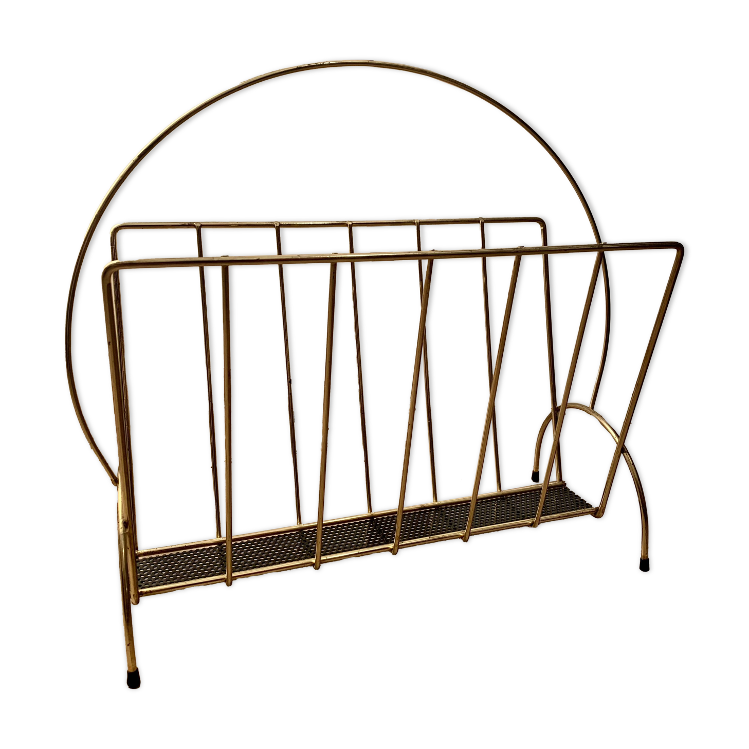 Vintage golden metal magazine rack retro 1960