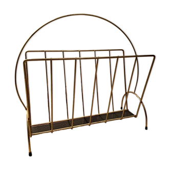 Vintage golden metal magazine rack retro 1960