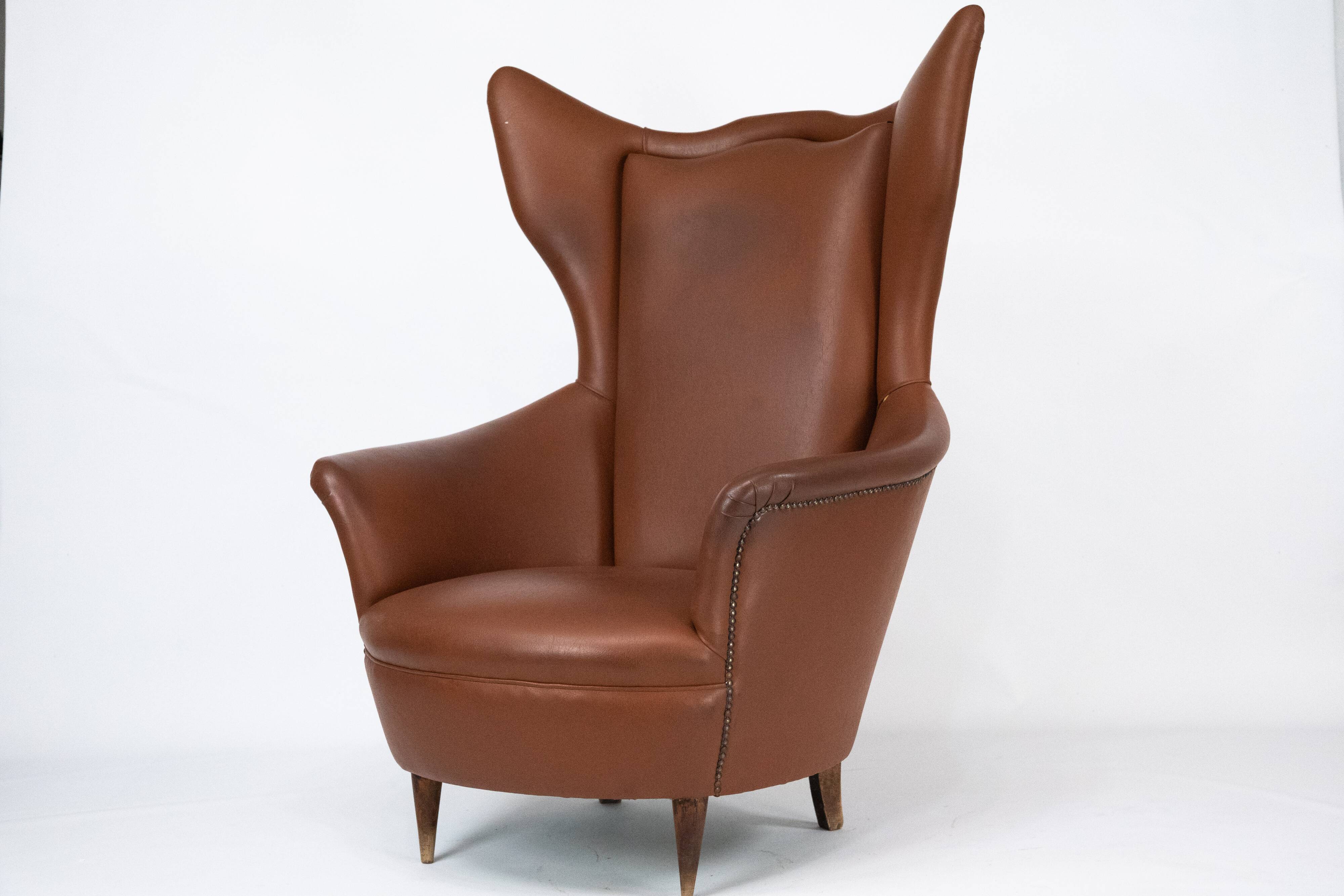 Mid-Century Italian Wingback Armchair in Leatherette, 1950s