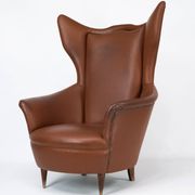 Mid-Century Italian Wingback Armchair in Leatherette, 1950s