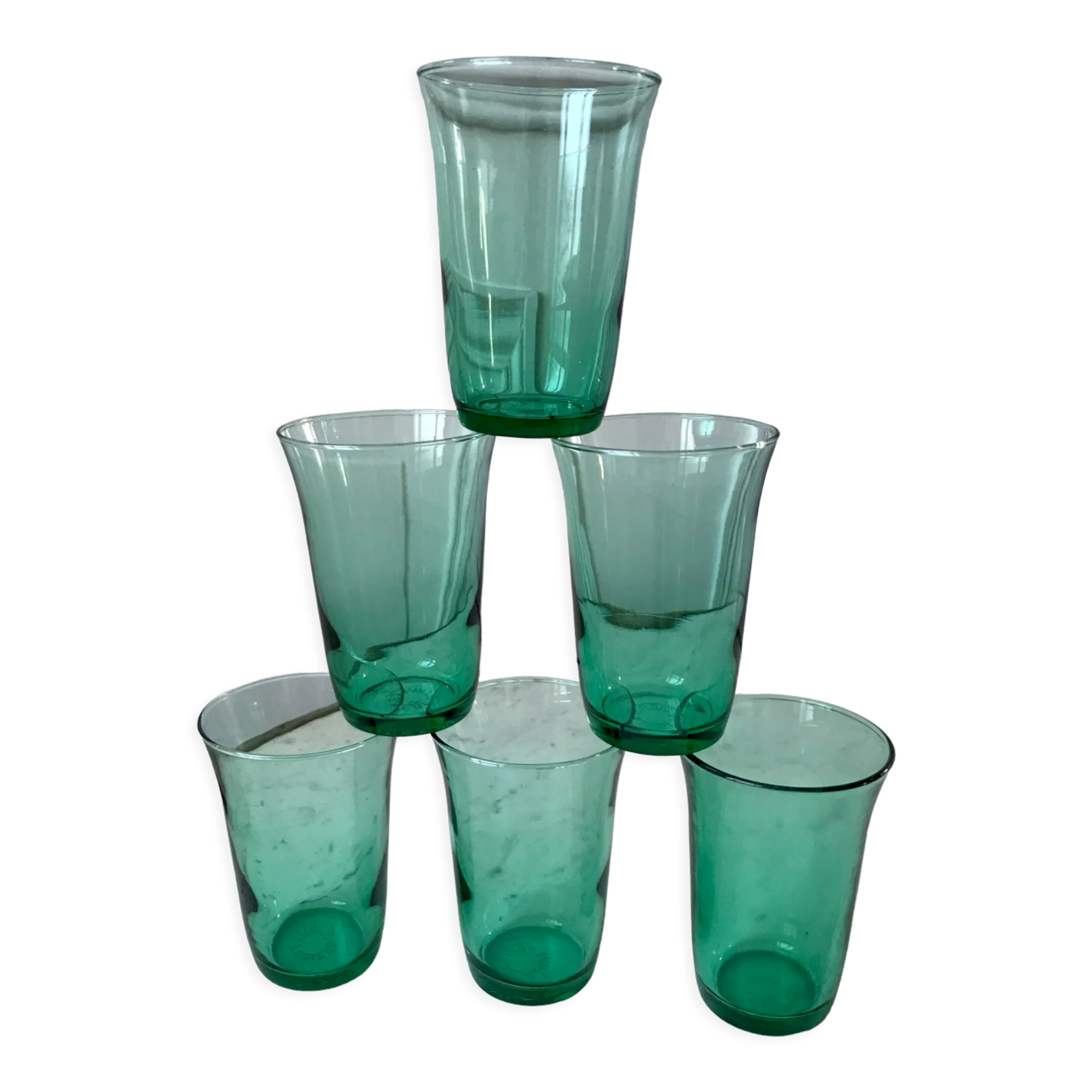 Lot de 6 verres à eau vert années 70