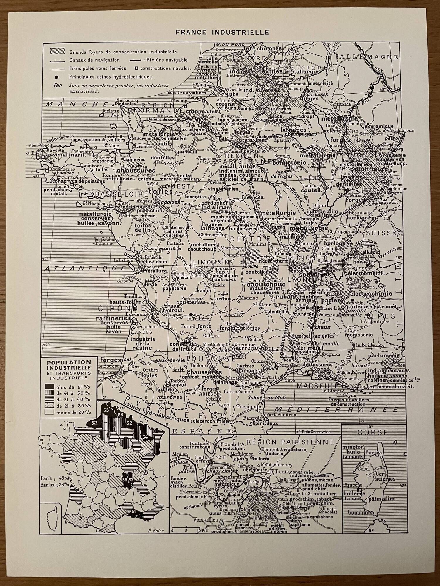 Old map of France (former provinces) from 1928