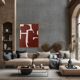 Organic abstract on burgundy stretched canvas 100x81cm