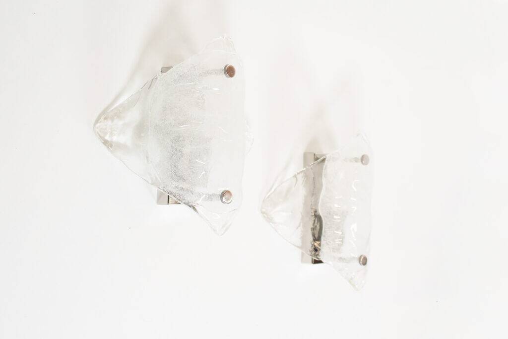 Set of two heavy ice glass 'Paper fold' sconces by Kalmar