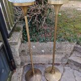 Pair of floor lamps gilded brass and glass maison Arlus 1950s