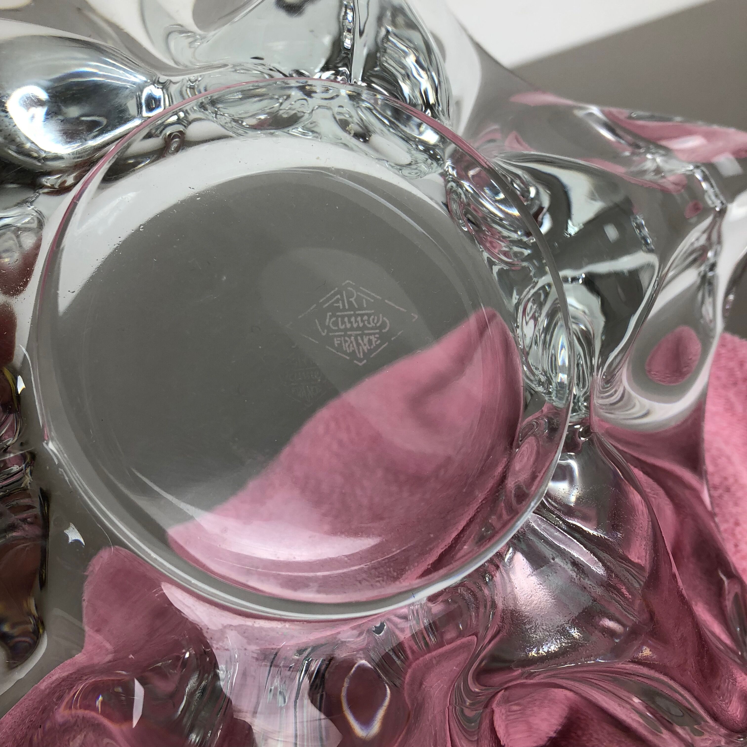 Large French Floral Crystal Glass Shell Bowl by Art Vannes, France, 1970s