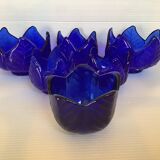 Six cobalt blue interlocking candle holders