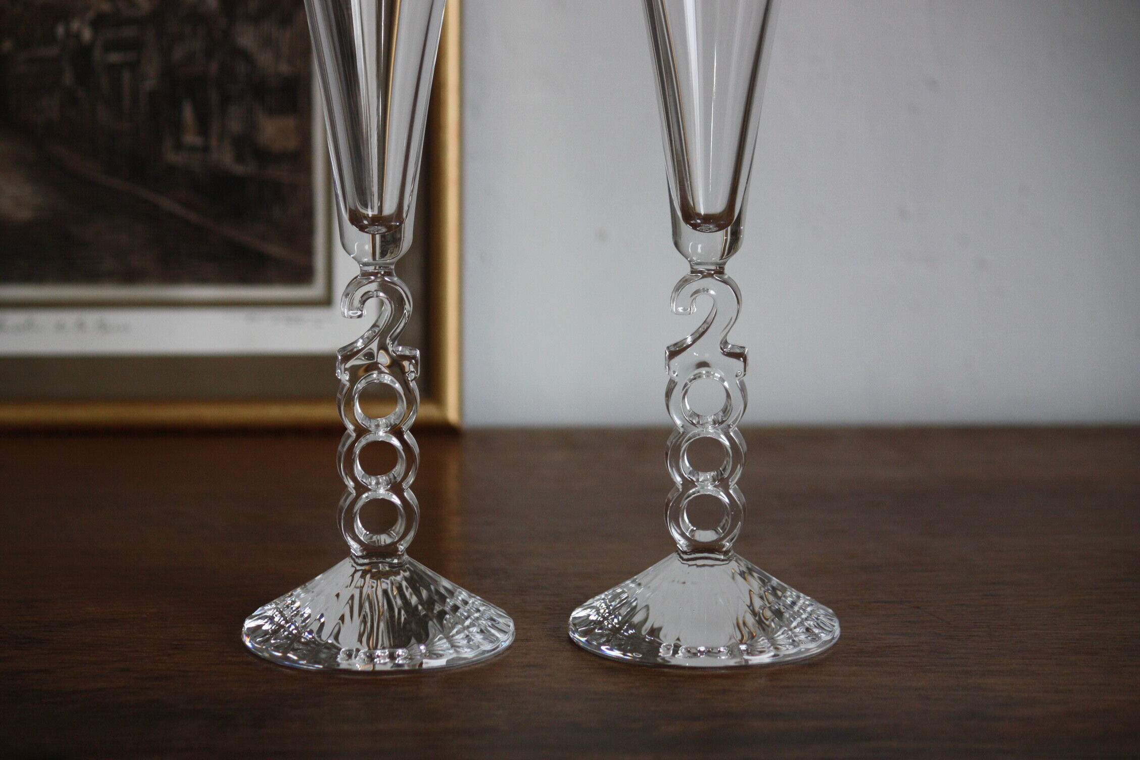 2 vintage champagne flutes in arques crystal