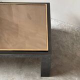 Large Belgochrom coffee table in gold and smoked glass.