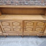 Vintage Brutalist Cabinet In Light Oak And Brass, Guillerme Et Chambron