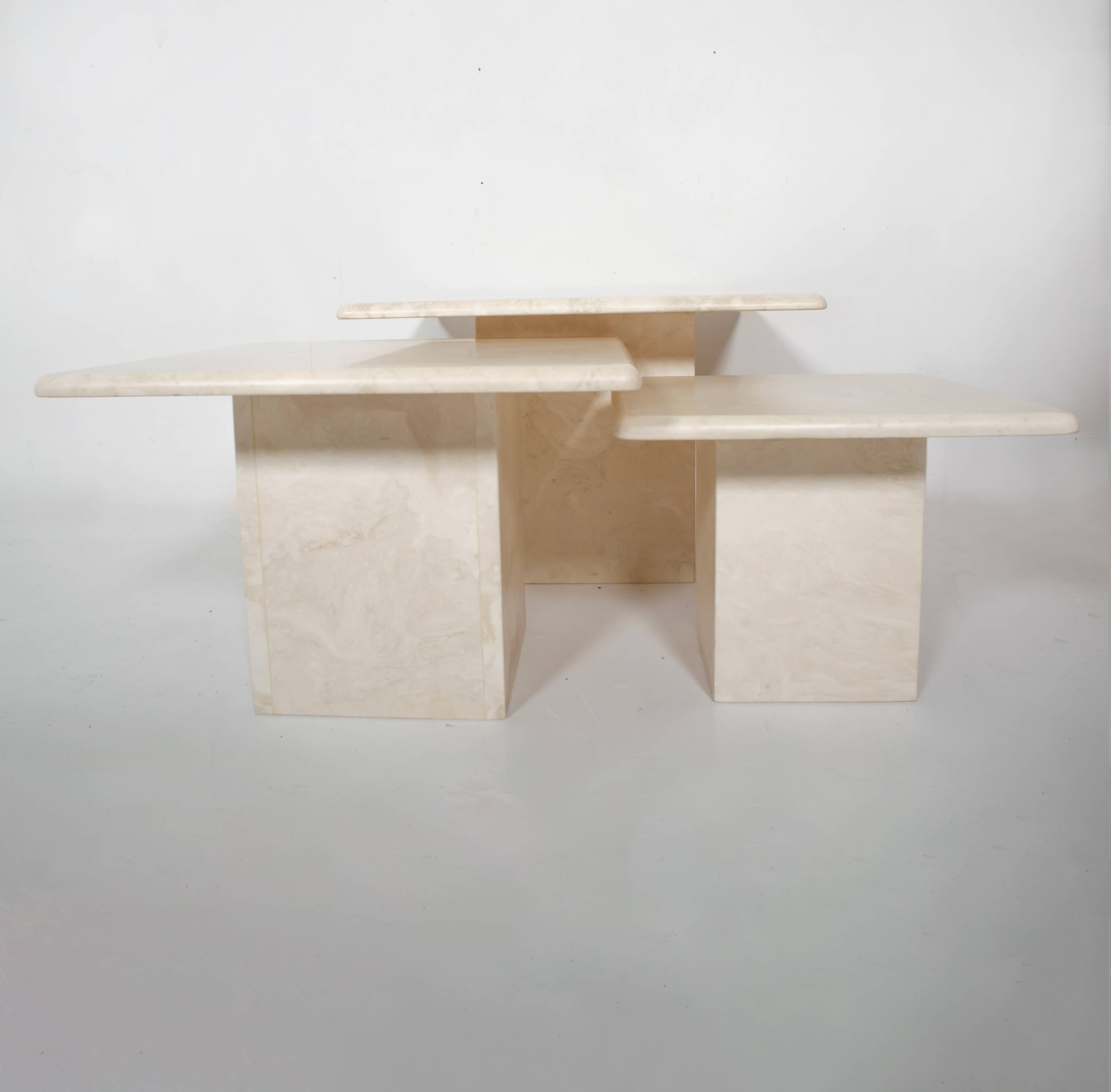 Set of 3 vintage travertine coffee tables, italy, 1970