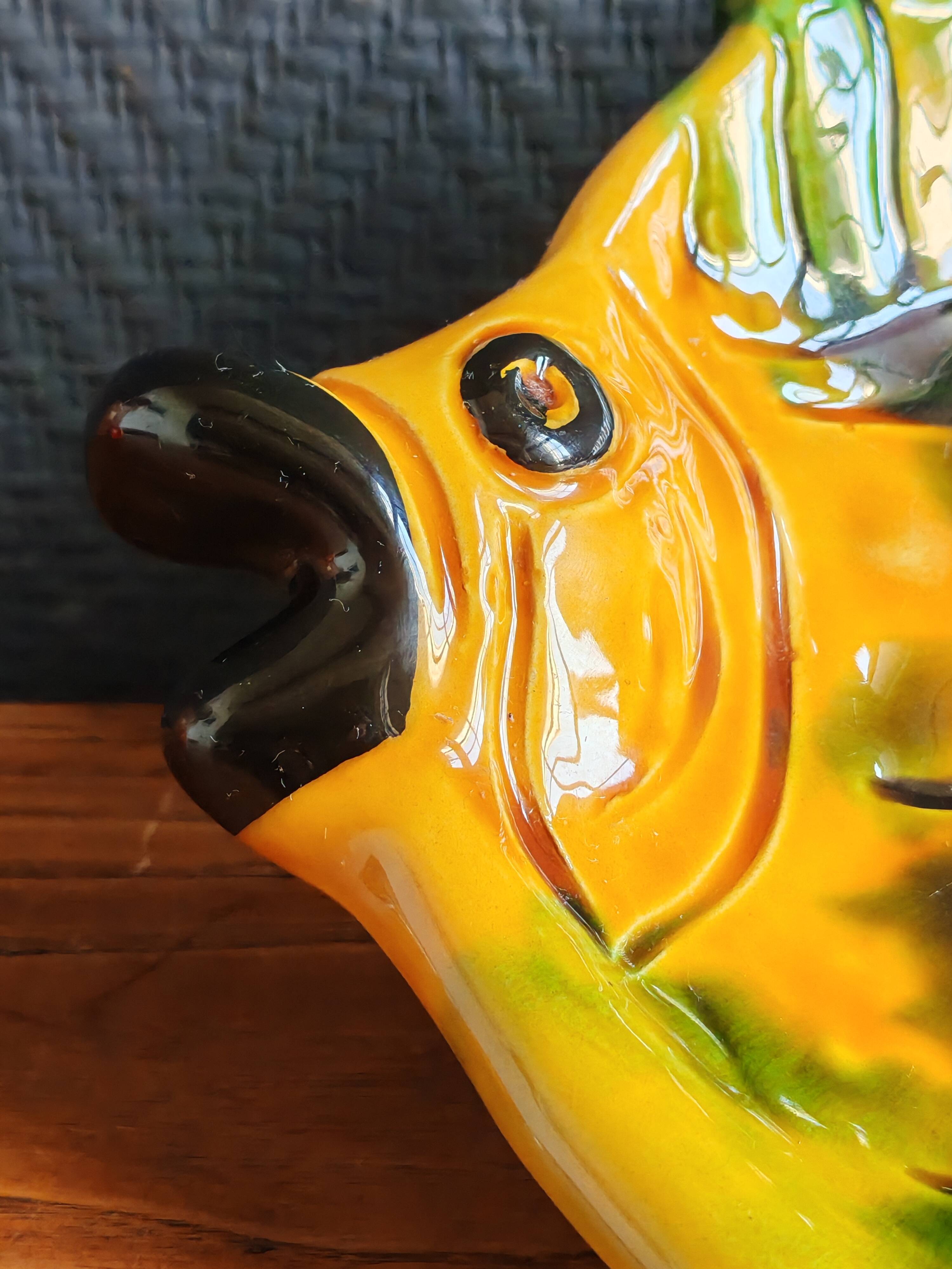 Vintage Fish Plate in Barbotine – Yellow Fish Serving Dish