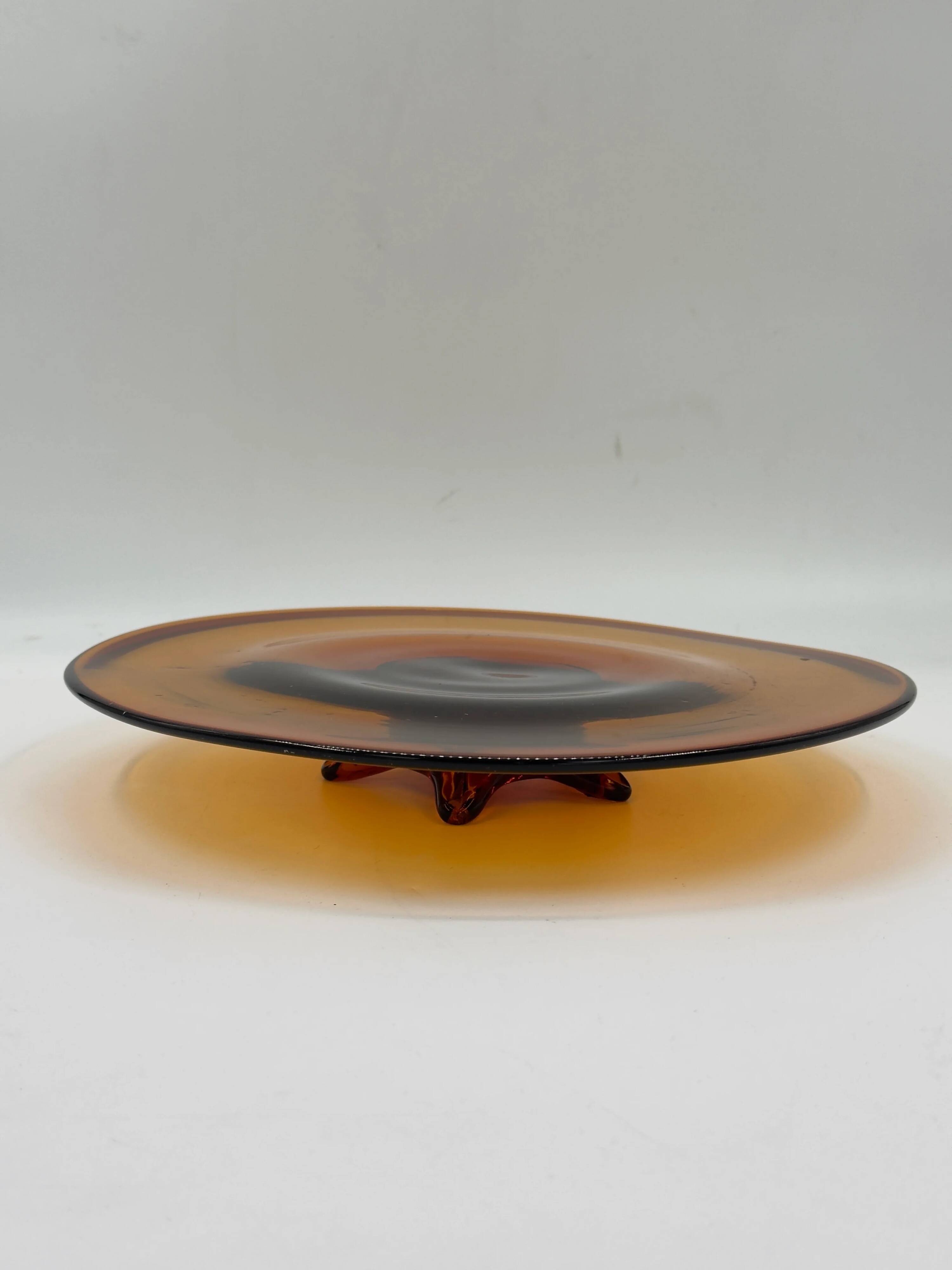 Vintage amber glass centrepiece bowl on a pedestal.