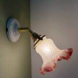Vintage tulip wall lamp in white and pink frosted glass