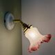 Vintage tulip-shaped lamp in frosted white and pink glass.