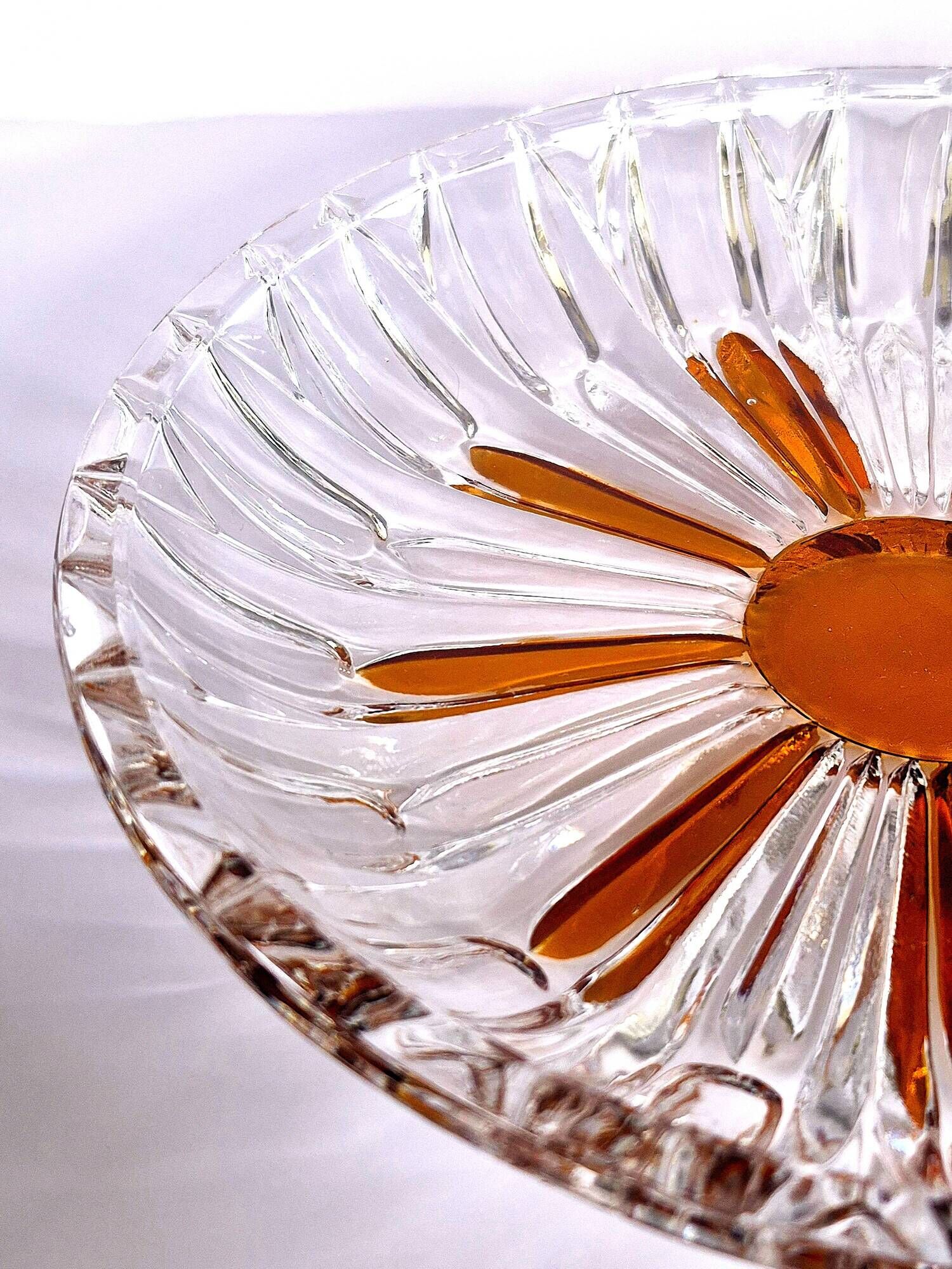 Vintage cut crystal pocket bowl with amber centre – 1960s/70s