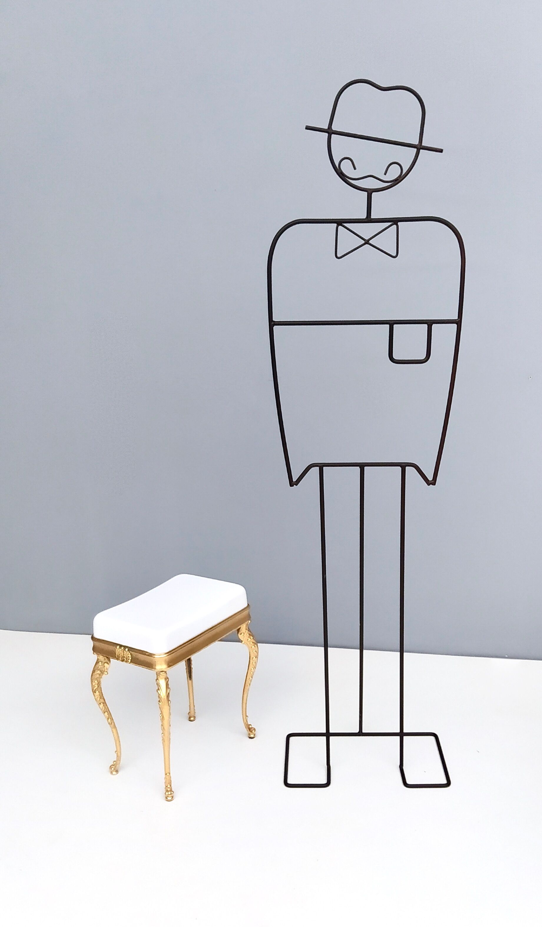 Midcentury White Plastic Seat Ottoman with Cast Brass Legs, Italy