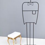 Midcentury White Plastic Seat Ottoman with Cast Brass Legs, Italy