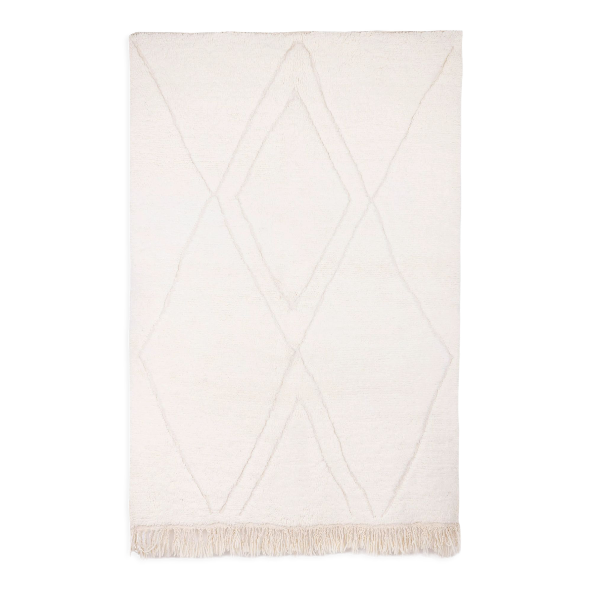 Berber carpet beni ourain ecru with diamond patterns in relief 215 x 148 cm