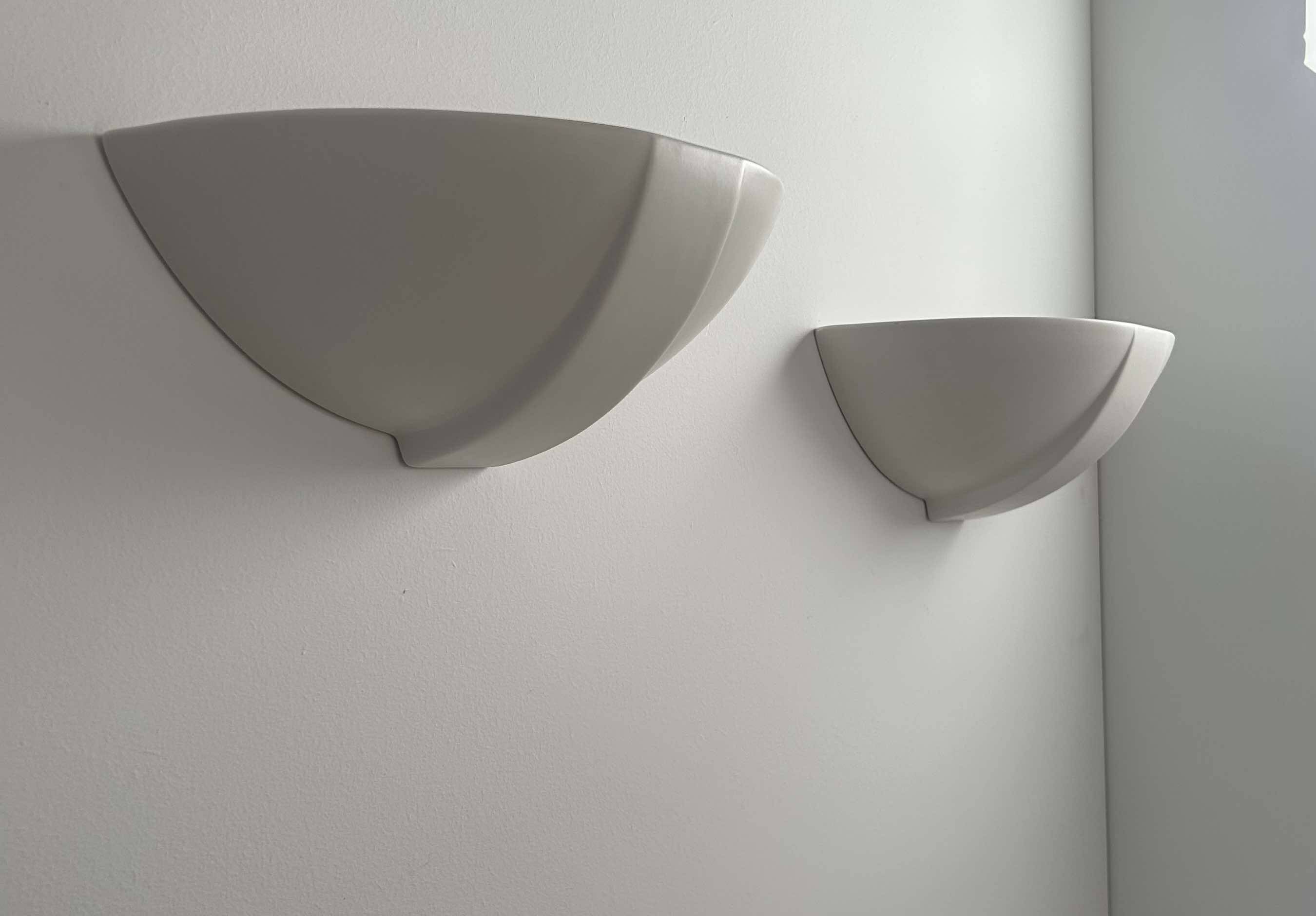 Pair of vintage matte white porcelain wall lights, France 1970.