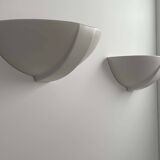 Pair of vintage matte white porcelain wall lights, France 1970.