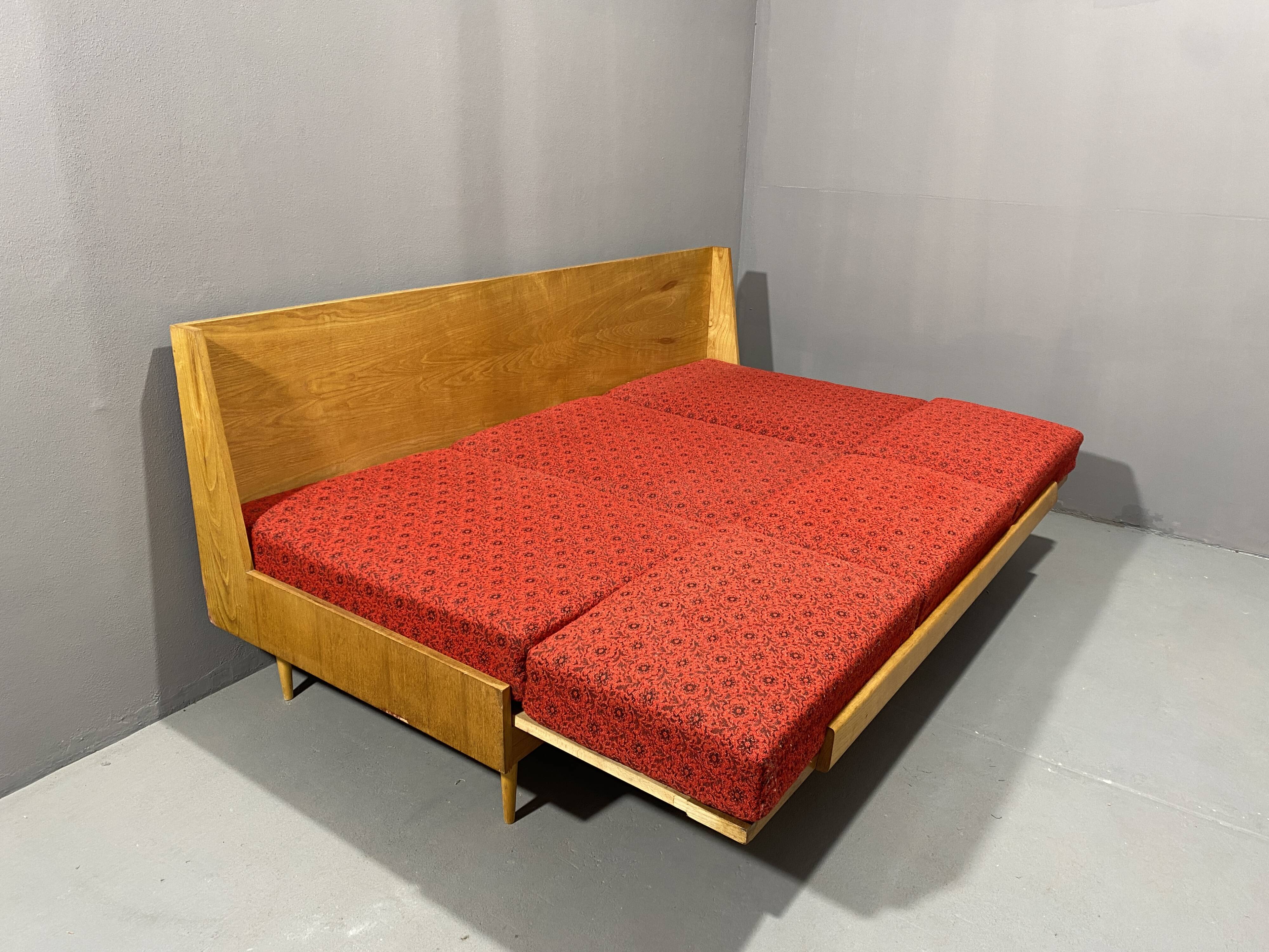 Mid-century folding sofa bed by Drevotvar, 1970s, Czechoslovakia