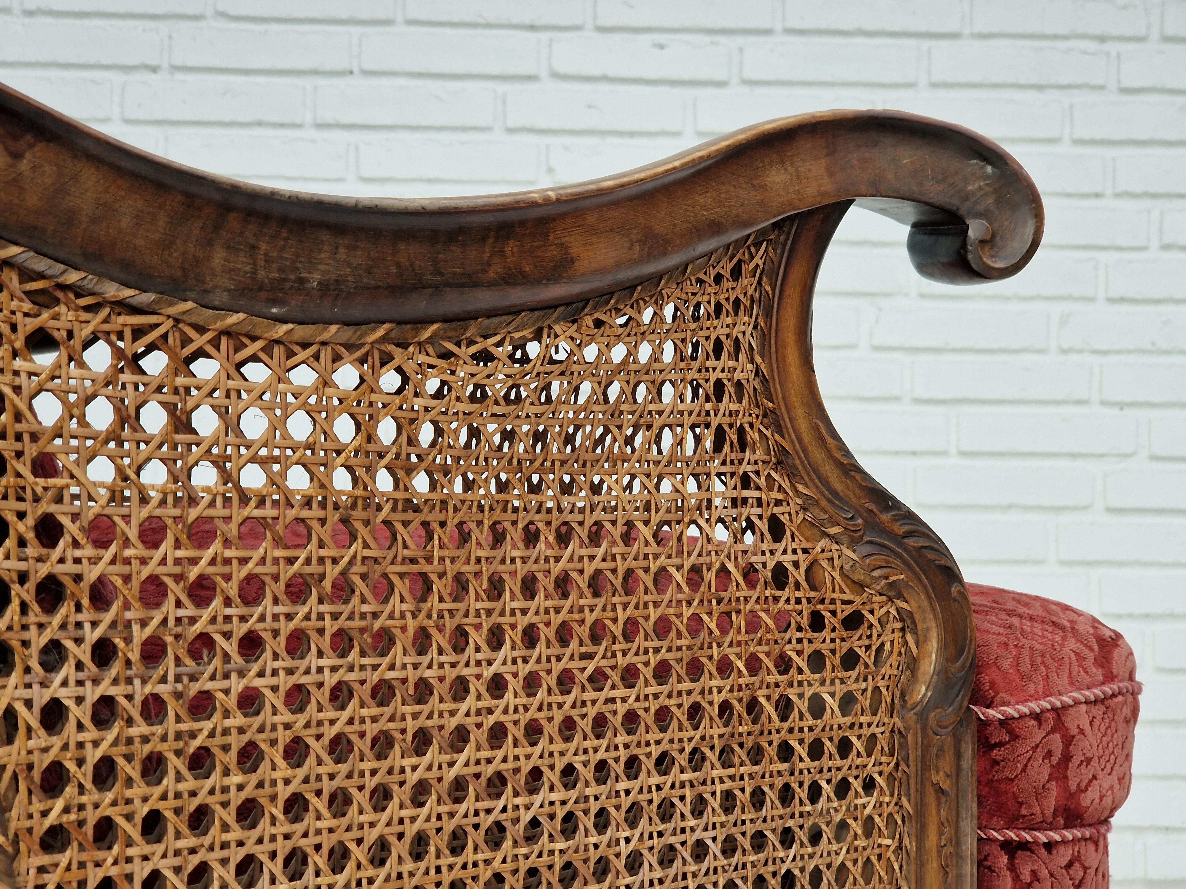 Fauteuil danois en bois de frêne et velour années 1930
