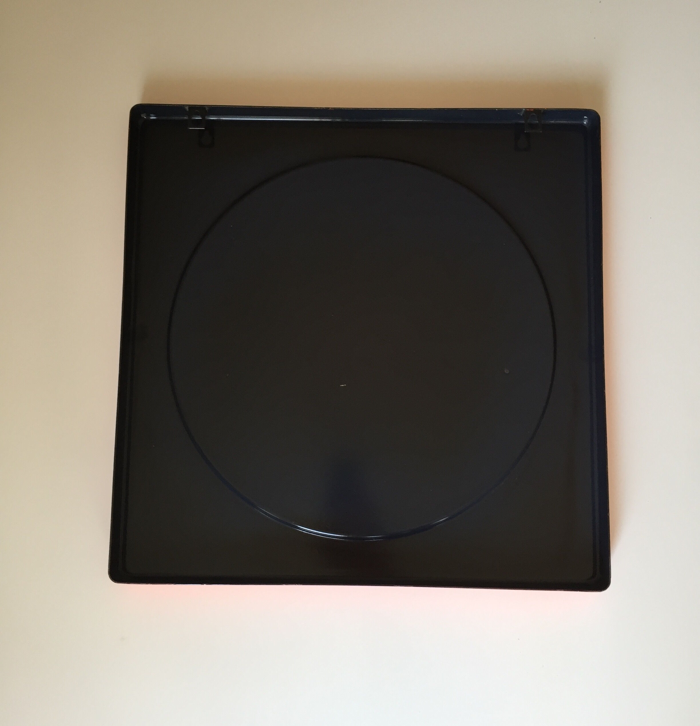 Vintage round mirror, enamelled metal square frame, 1970